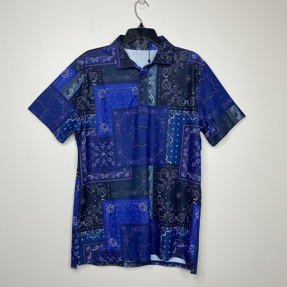 G/Fore Men's Large Bandana Paisley Golf Polo Shirt Twilight Blue